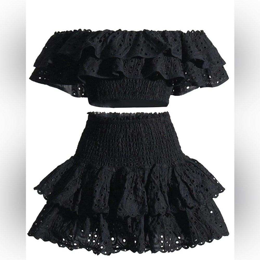Elegant Black Ruffled Skirt Set